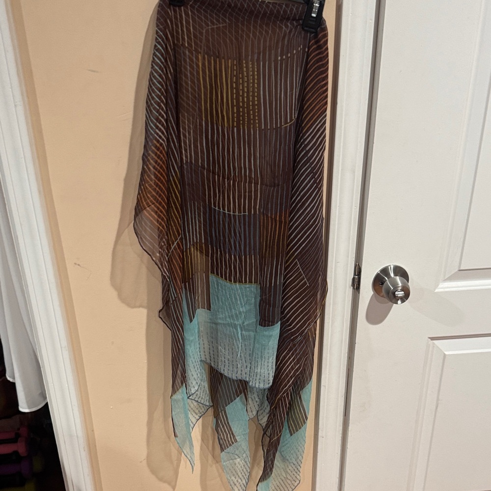 Elegant Brown and Blue Striped Scarf